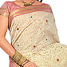 Beige and Light Pink Color Cotton Silk Saree